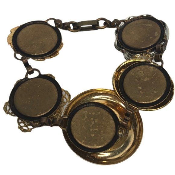 Vintage Earring Bracelet Five Links Antique Brass Base - Picture 3 of 6